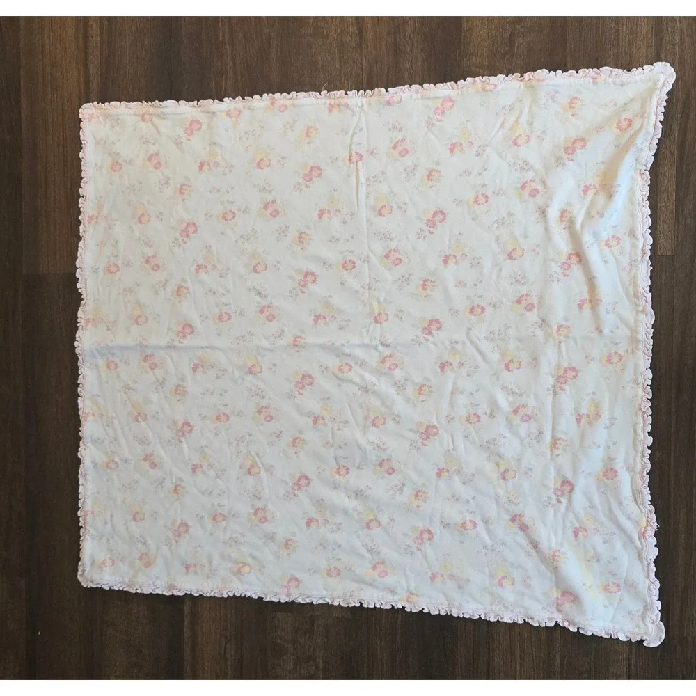 Vintage Baby Gap Blanket Pink Flowers Floral 2-ply Cotton Ruffle Y2K Shabby